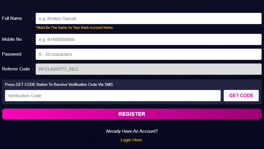 Class777 Casino Sign Up